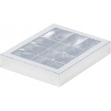 Коробка для конфет на  9шт серебро с прозрачной крышкой